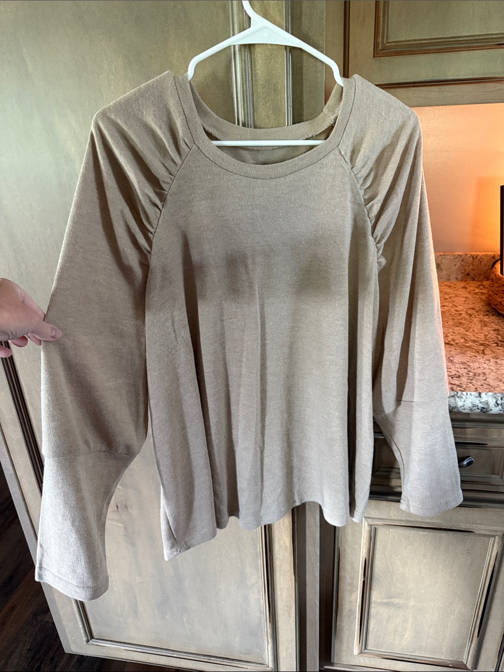 SHEIN Taupe Ruched Shoulder Long-Sleeve Top